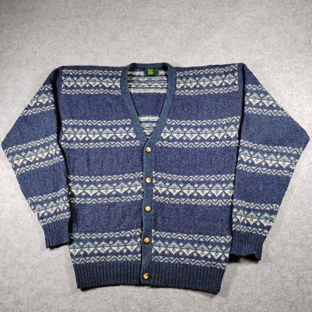 Vintage Club Room Mens Blue Shetland Wool Fair Isle Cardigan Sweater Size M